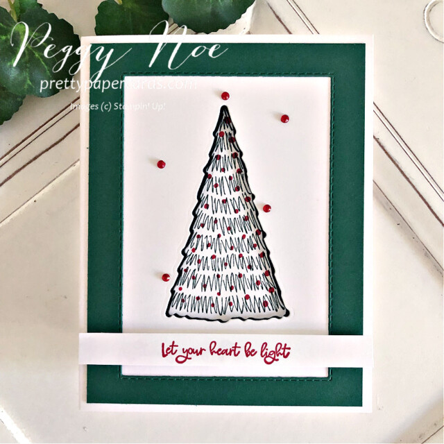 Handmade Christmas card using the Whimsy & Wonder Bundle by Stampin' Up! created by Peggy Noe of prettypapercards #whimsy&wonder #Christmascard #stampinup #stampingup #letyourheartbelight #peggynoe #prettypapercards #Whimsicaltrees