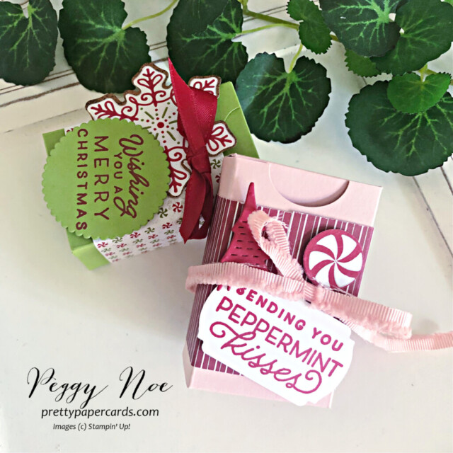 Frosted Gingerbread Mini Hand Sanitizer Boxes made with Stampin' Up! products created by Peggy Noe of prettypapercards #frostedgingerbreadbundle #frostedgingerbread #stampinup #stampingup #peggynoe #prettypapercards #handsanitizerbox #labelmefancypunch #handsanitizerbox