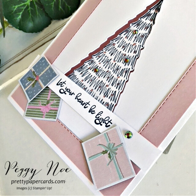 Handmade Christmas Card made with the Whimsical Trees Bundle by Stampin' Up! created by Peggy Noe of Pretty Paper Cards #christmascard #whimsicaltrees #whimsicaltreesbundle #stampinup #peggynoe #prettypapercards #stampingup #fussycut