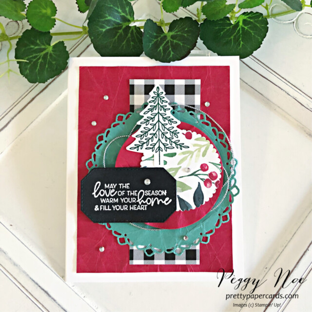 Whimsical Trees Card Stampin' Up! Pretty Paper Cards #stampinup #stampingup #peggynoe #prettypapercards #whimsicaltrees #Christmascard #palsbloghop #encircledinbeautydies