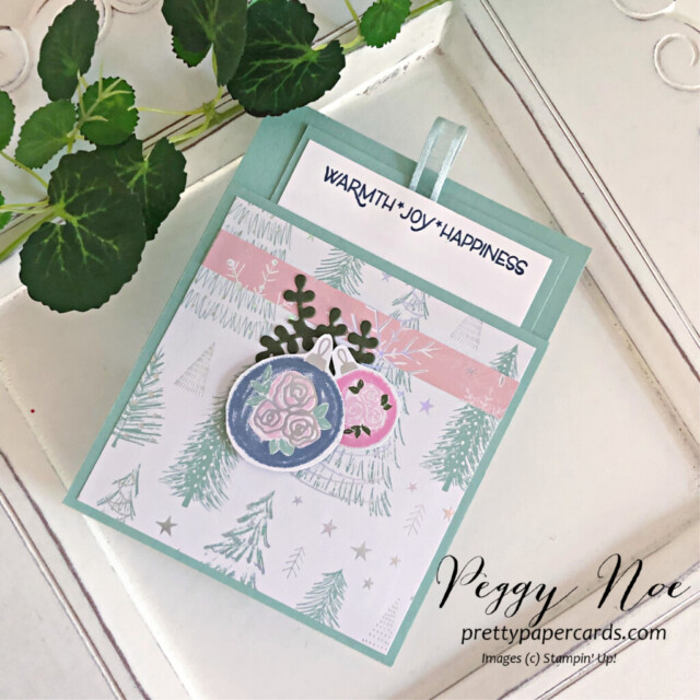 Handmade Christmas Card using the Encircled in Warmth set by Stampin' Up! by Peggy Noe of prettypapercards.com #encircledinwarmth #heartfeltwishes #peggynoe #prettypapercards #stampinup #stampingup #pocketcard #whimsy&wonder
