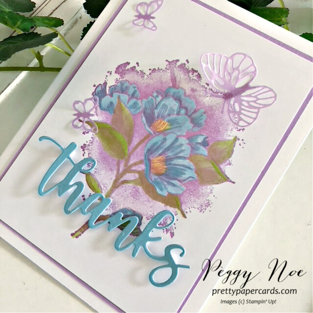 Handmade Thank You Card made with the Calming Camellia Stamp Set by Stampin' Up! created by Peggy Noe of Pretty Paper Cards #calmingcamellia #stampinup #stampingup #peggynoe #prettypapercards #thankyou #thankscard. #camelliacard