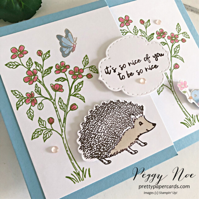 Handmade friend card using the Happy Hedgehogs Stamp Set by Stampin' Up! created by Peggy Noe of Pretty Paper Cards #peggynoe #prettypapercards.com #happyhedgehogs. #happyhedgehogsstampset #stampinup #stampingup #friendcard