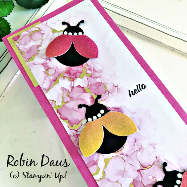 Handmade card made with the Hello Ladybug Bundle by Stampin' Up! created by Robin Daus of. Stamp With Dr. Robin #helloladybug #helloladybugbundle #Stampinup #stampingup #robindaus #slimlinecard #ladybugcard