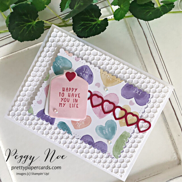 Handmade Valentine Tag Card made with the Sweet Talk Bundle by Stampin' Up! created by Peggy Noe of prettypapercards.com #sweettalkbundle #stampinup #stampingup #peggynoe #prettypapercards #valentinecard #valentinetag