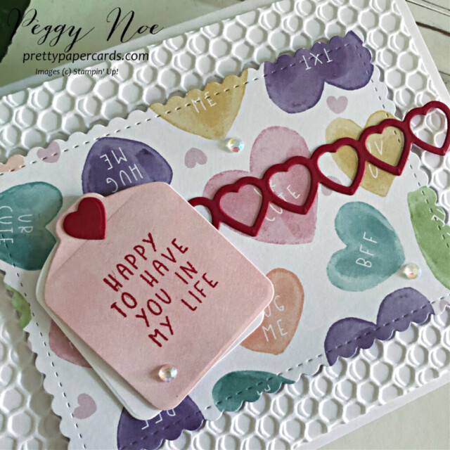 Handmade Valentine Tag Card made with the Sweet Talk Bundle by Stampin' Up! created by Peggy Noe of prettypapercards.com #sweettalkbundle #stampinup #stampingup #peggynoe #prettypapercards #valentinecard