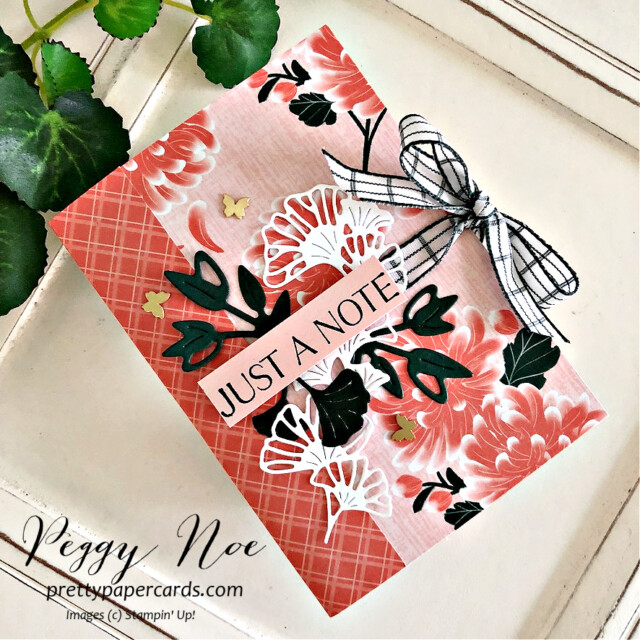 Handmade notebook made with the Symbols of Fortune Suite by Stampin' Up! created by Peggy Noe of Pretty Paper Cards #symboloffortune #craneoffortune #handmadenotebook #peggynoe #prettypapercards #stampinup #stampingup