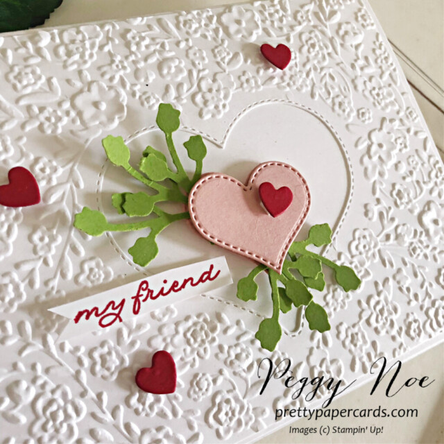 Handmade Valentine card made with the Bouquet of Love Hybrid Embossing Folder by Stampin' Up! created by Peggy Noe of Pretty Paper Cards #bouquetofloveembossingfolder #stampinup #stampingup #peggynoe #prettypapercards