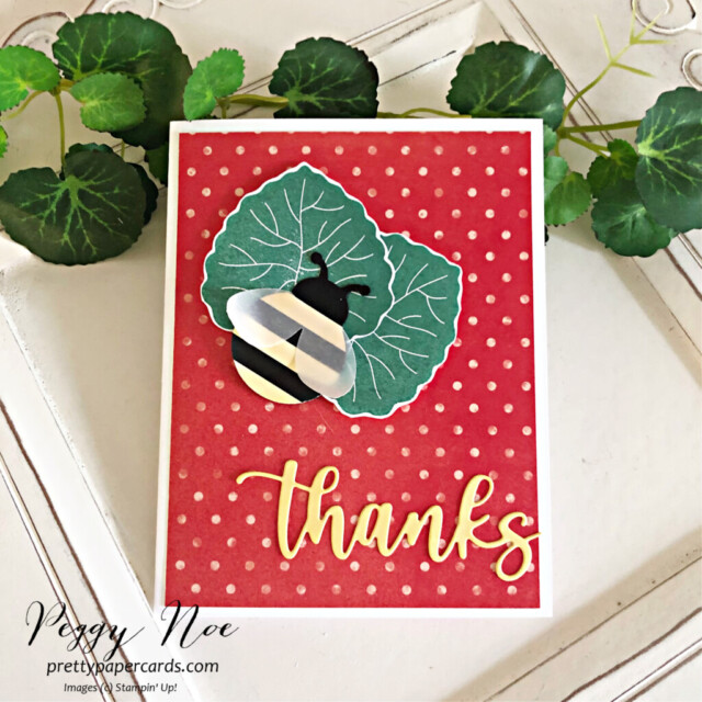Handmade Bumblebee Thank You Card made with the Hello Ladybug Bundle by Stampin' Up! created by Peggy Noe of Pretty Paper Cards #helloladybugbundle #stampinup #stampingup #peggynoe #prettypapercards #thankyoucard #ladybugbuilderpunch #bumblebeecard