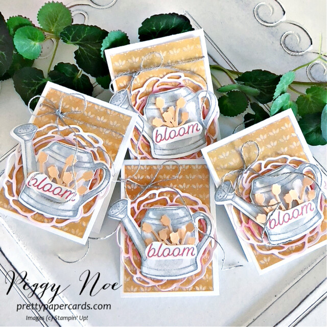 Gift card. made with the Flowering Rain Boots Bundle by Stampin' Up! created by Peggy Noe of Pretty Paper Cards #floweringrainbootsbundle #stampinup #stampingup #peggynoe #prettypapercards #handmadegiftcard. #floweringfieldsdsp #ranunculusdies