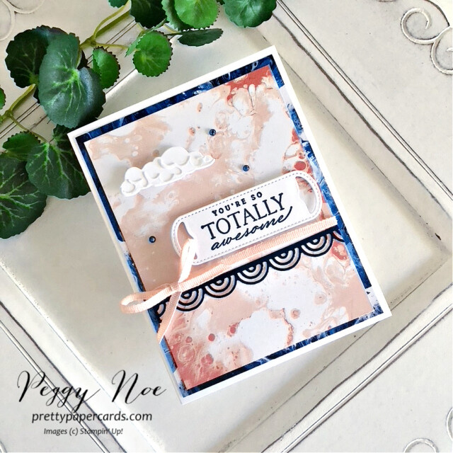 Handmade card. using the Waves of Inspiration Bundle by Stampin' Up! created. by Peggy Noe of Pretty Paper Cards #stampinup #stampingup #peggynoe #prettypapercards #wavesofinspiration #wavesoftheocean #brilliantrainbowdies #cloudcard #oceanwavecard
