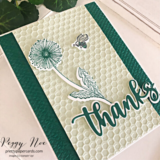 Handmade thank you card using the Garden Wishes Bundle by Stampin' Up! created by Peggy Noe of Pretty Paper Cards #gardenwishesbundle #gardenwishesstampset #stampinup #stampingup #peggynoe #prettypapercards #greencard