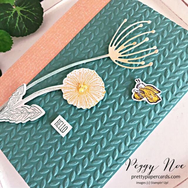 Handmade Hello Card made with the Garden Wishes stamp set by Stampin' Up! created by Peggy Noe of Pretty Paper Cards #gardenwishes #stampinup #stampingup #peggynoe #prettypapercards #greeneryembossingfolder