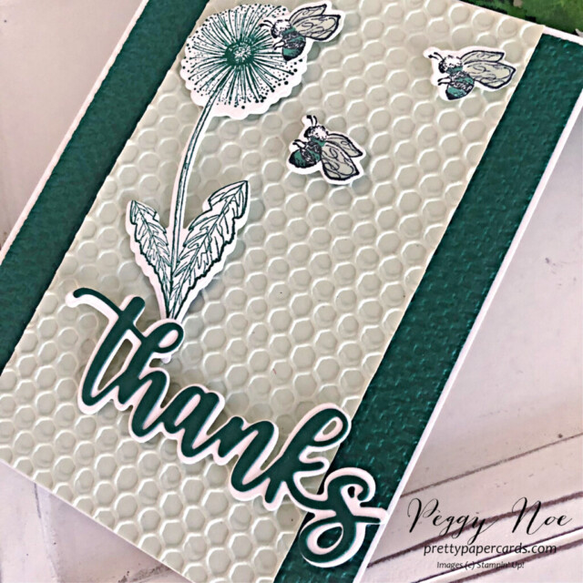 Handmade thank you card using the Garden Wishes Bundle by Stampin' Up! created by Peggy Noe of Pretty Paper Cards #gardenwishesbundle #gardenwishesstampset #stampinup #stampingup #peggynoe #prettypapercards #greencard #gardenwishesstampset