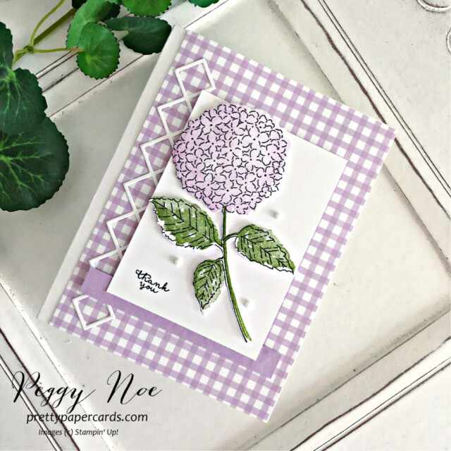 Handmade thank you card using the Hydrangea Haven Bundle by Stampin' Up! created by Peggy Noe of Pretty Paper Cards #hydrangeahaven #hydrangeahavenbundle #stampinup #stampingup #peggynoe #prettypapercards #thankyou