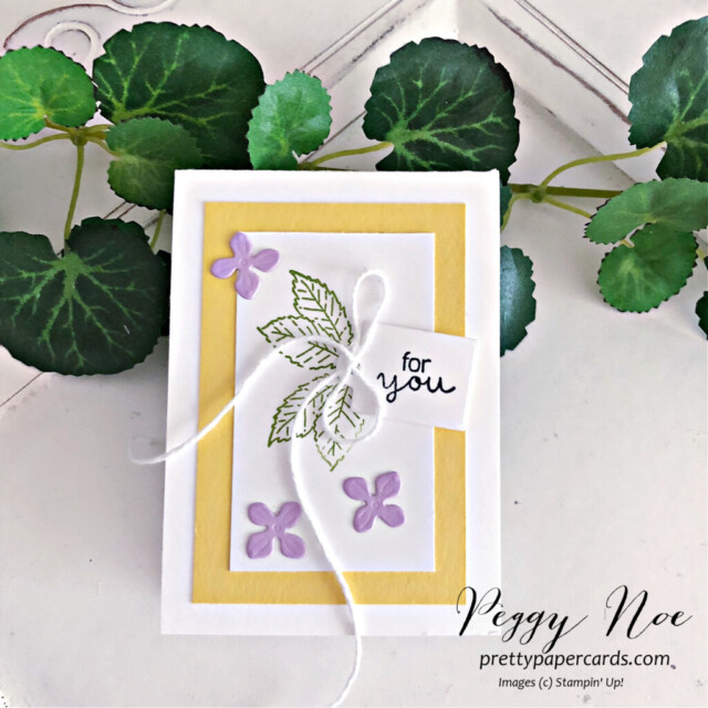 Handmade thank you card using the Hydrangea Haven Bundle by Stampin' Up! created by Peggy Noe of Pretty Paper Cards #hydrangeahaven #hydrangeahavenbundle #stampinup #stampingup #peggynoe #prettypapercards #minigiftcard #giftcard