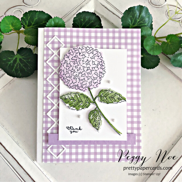 Handmade thank you card using the Hydrangea Haven Bundle by Stampin' Up! created by Peggy Noe of Pretty Paper Cards #hydrangeahaven #hydrangeahavenbundle #stampinup #stampingup #peggynoe #prettypapercards