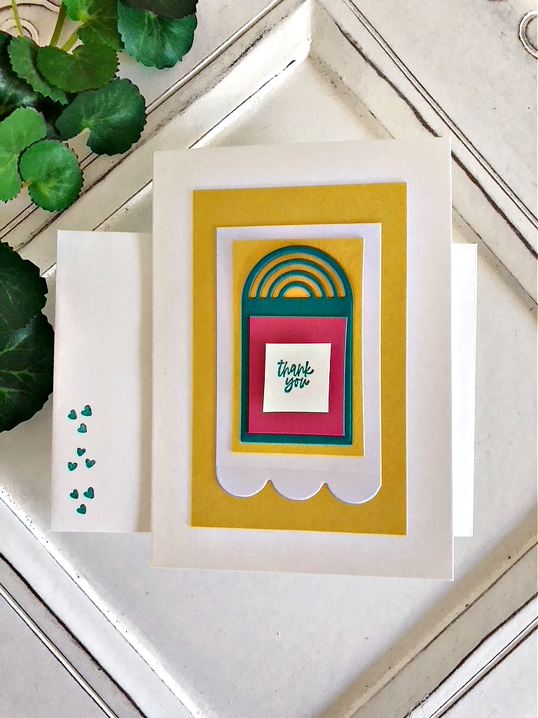 Thank You Rainbow Notecard made with the Rainbow of Happiness Bundle by Stampin' Up! created by Peggy Noe of Pretty Paper Cards #rainbowofhappinessstampset #stampinup #stampingup #peggynoe #prettypapercards #thankyounotecards #rainbowtag