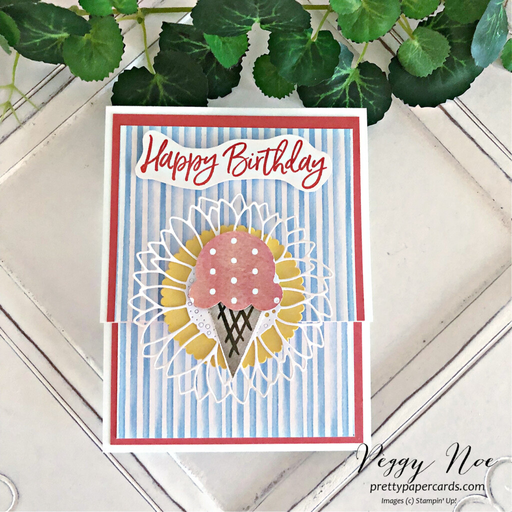 Handmade Birthday Card made with the Sweet Ice Cream Bundle by Stampin' Up! created by Peggy Noe of Pretty Paper Cards #sweeticecreambundle #sweeticecreamstampset #stampinup #stampingup #peggynoe #prettypapercards #birthdaycard #icecreamconecard