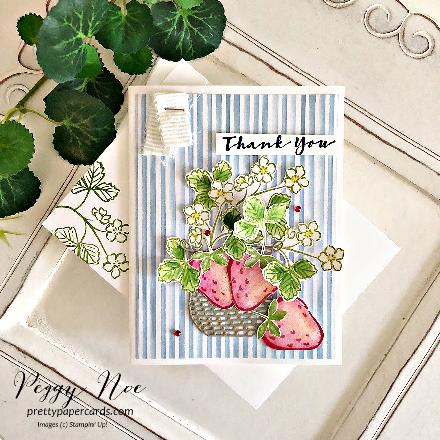 Handmade Thank You Card made with the Sweet Strawberry. Stamp Set by Stampin' Up! created by Peggy Noe of Pretty Paper Cards #sweetsyrawberrystampset #peggynoe #prettypapercards #stampinup