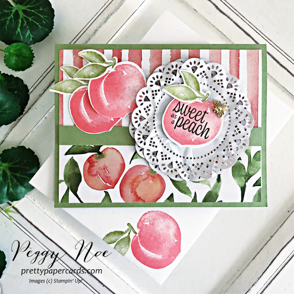 Handmade card made with the Sweet as a Peach Bundle by Stampin' Up! created by Peggy Noe of Pretty Paper Cards #sweetasapeach #stampinup #stampingup #peggynoe #prettypapercards
