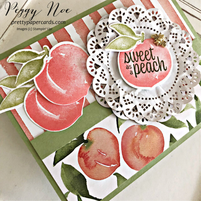 Handmade card made with the Sweet as a Peach Bundle by Stampin' Up! created by Peggy Noe of Pretty Paper Cards #sweetasapeach #stampinup #stampingup #peggynoe #prettypapercards #peachcard