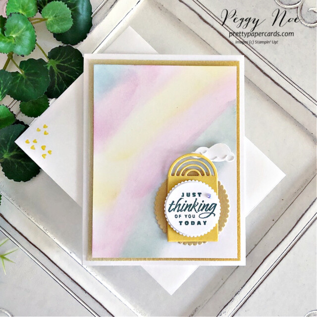 Handmade thinking of. you card made with the Rainbow of Happiness Bundle by Stampin' Up! created by Peggy Noe of Pretty Paper Cards #peggynoe #prettypapercards #stampinup #stampingup #rainbowofhappiness #gdp335 #rainbowcard #floweringtulips #thinkingofyoucard