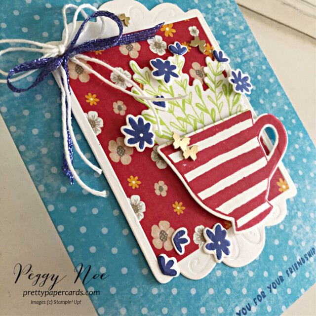 Handmade card using the Cup of Tea Bundle by Stampin' Up! created by Peggy Noe of Pretty Paper Cards #stampinup #stampingup #peggynoe #prettypapercards #cupoftea #cupofteacard #teaboutiquesuite