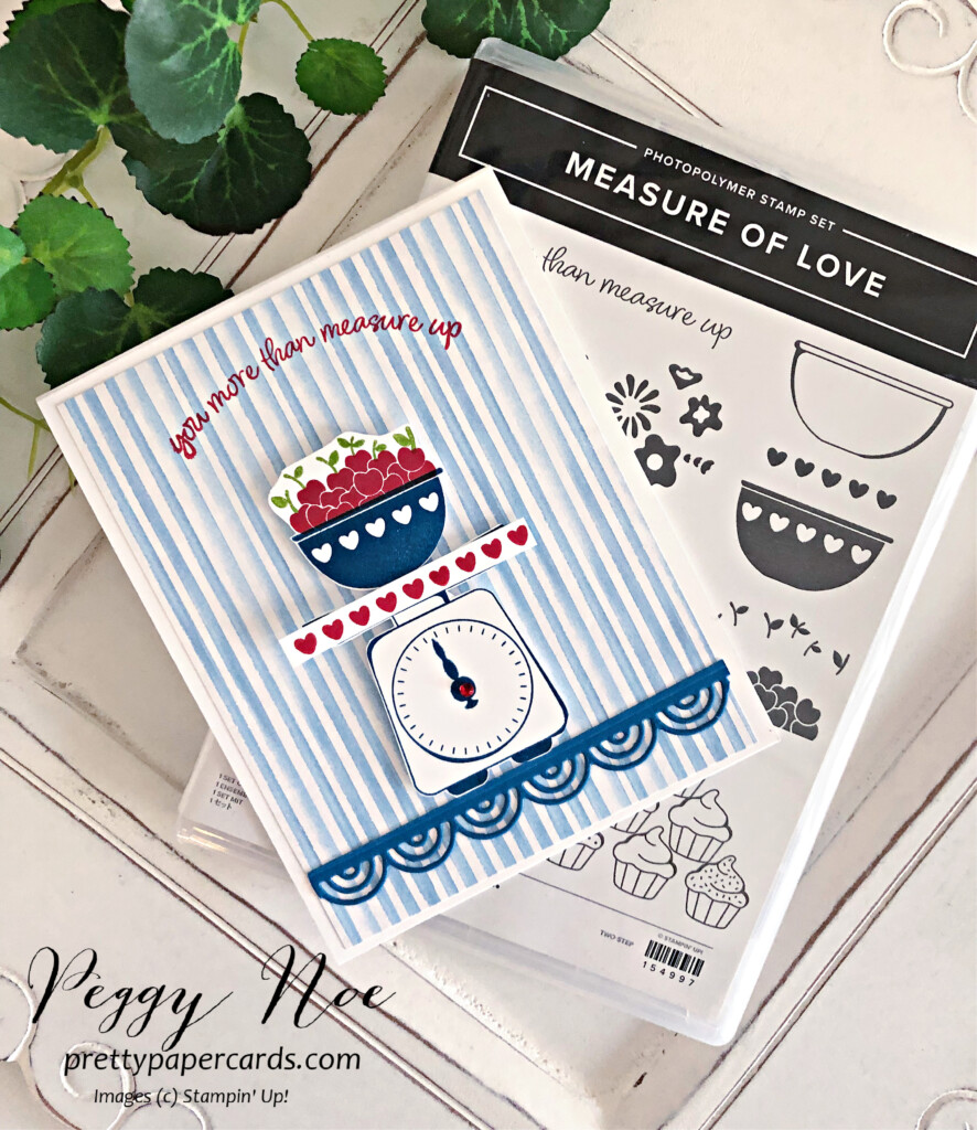 Handmade card made with the Measure of Love stamp set by Stampin' Up! created by Peggy Noe of Pretty Paper Cards #measureoflovestampset #peggynoe #prettypapercards #stampinup #stampingup #bowlofcherriescard #brillianrrainbowdies