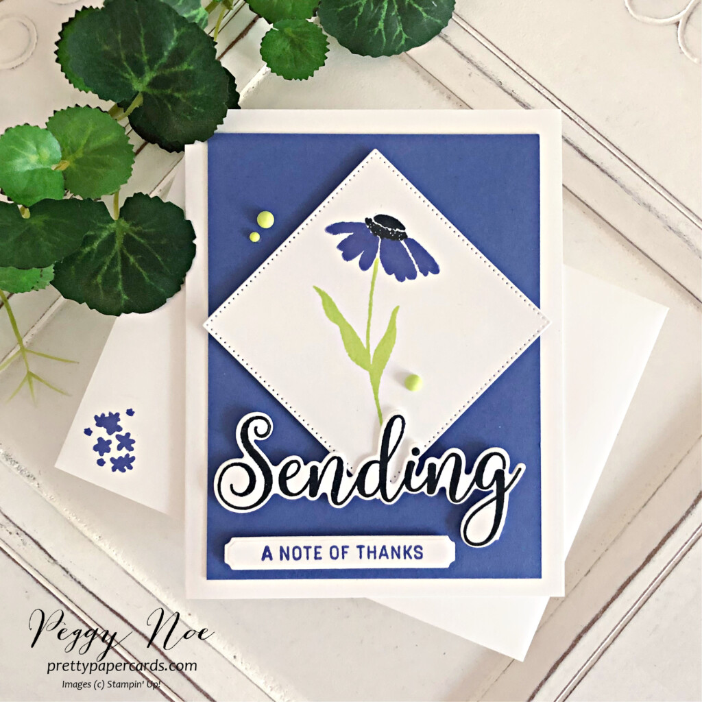 Handmade thank you card made with the Sending Smiles Bundle by Stampin' Up! created by Peggy Noe of Pretty Paper Cards #sendingsmiles #peggynoe #prettypapercards #stampinup #stampingup