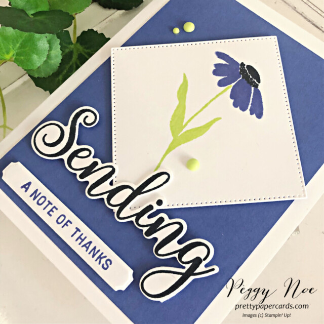 Handmade thank you card made with the Sending Smiles Bundle by Stampin' Up! created by Peggy Noe of Pretty Paper Cards #sendingsmiles #peggynoe #prettypapercards #stampinup #stampingup #thankyoucard