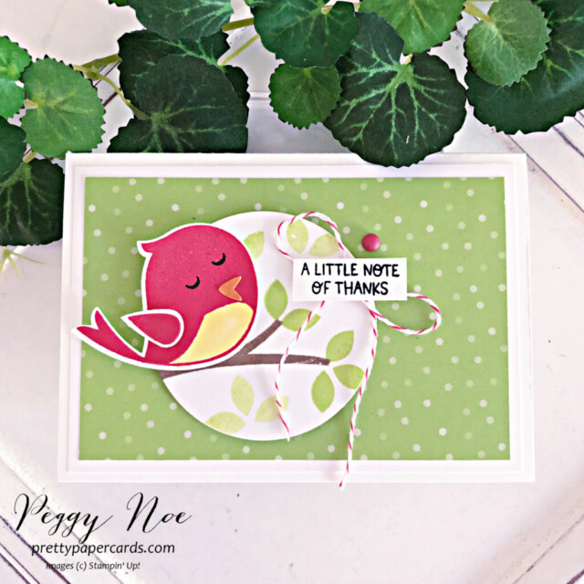 Handmade thank you card made with the Sweet Songbirds Bundle by Stampin' Up! created by Peggy Noe of Pretty Paper Cards #sweetsongbirds #sweetsongbirdsbundle #stampinup #peggynoe #prettypapercards #stampingup #songbirdstamp #birdonbranchstamps