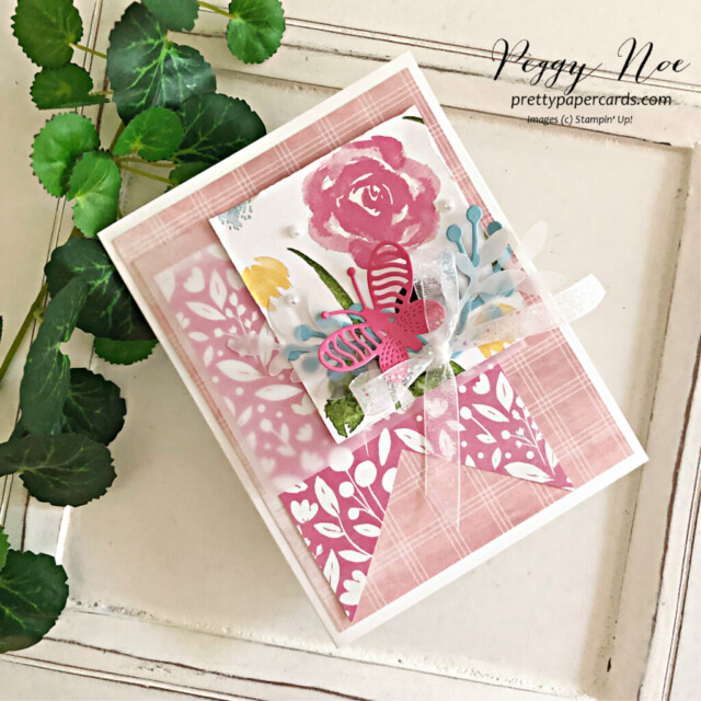 Handmade card made with the Awash in Beauty Suite by Stampin' Up! created by Peggy Noe of Pretty Paper Cards #awashinbeauty #stampinup #awashinbeautysuite #peggynoe #prettypapercards #stampingup #watercoloredrosecard #bestbutterfly