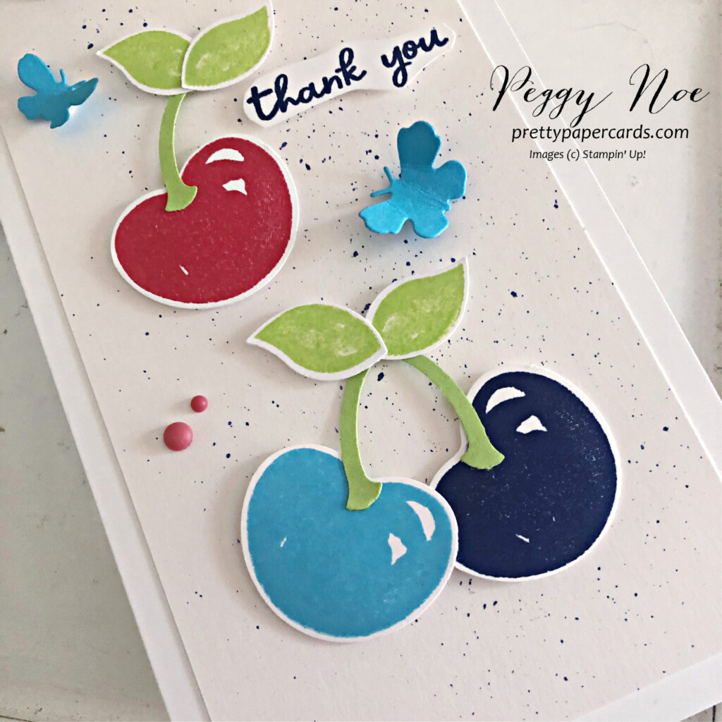 Handmade thank you card made with Sweetest Cherries Bundle by Stampin' Up! created by Peggy Noe of Pretty Paper Cards #sweetestcherriesbundle #stampinup #peggynoe #prettypapercards