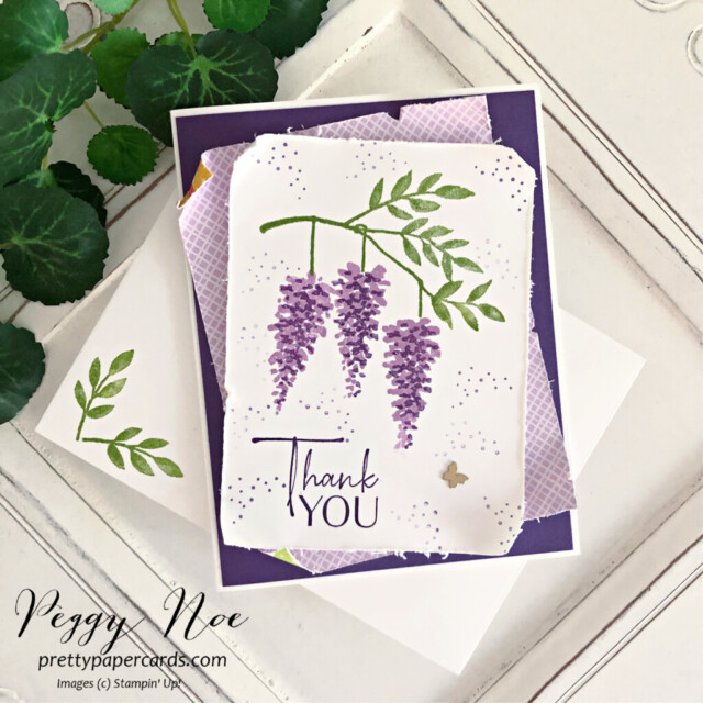 Handmade Thank You Card made with the Wisteria Wishes stamp set by Stampin' Up! created by. Peggy Noe of Pretty Paper Cards #wisteriawishes #stampinup #stampingup #peggynoe #prettypapercards #thankyoucard #wisteriacard