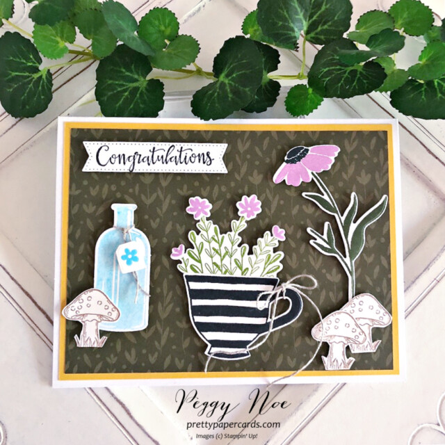 Handmade congratulations card made with the Cup of Tea stamp set by Stampin' Up! created by Peggy Noe of Pretty Paper Cards #congratulationscard #cupofteastampset #bottledhappinessstampset #congratulationscard #peggynoe #stampinup #prettypapercards