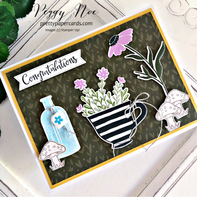 Handmade congratulations card made with the Cup of Tea stamp set by Stampin' Up! created by Peggy Noe of Pretty Paper Cards #congratulationscard #cupofteastampset #bottledhappinessstampset #congratulationscard #peggynoe #stampinup
