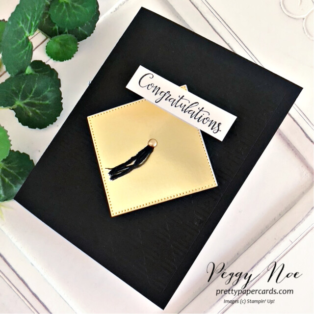 Handmade Graduation card made with Peaceful Moments by Stampin' Up! created by Peggy Noe of Pretty Paper Cards #graduationcard #peacefulmomentsstampset #stampinup #stampimgup #peggynoe #prettypapercards #stampingup #graduationcongratulations #lovelylayersvellum #minipocketenvelopedie #graduationcaponcard