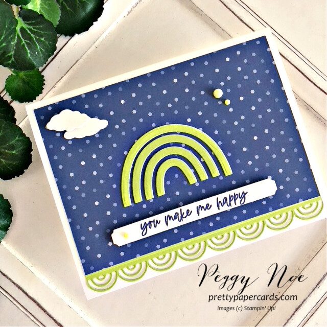 Handmade all occasion card made with the Rainbow of Happiness Bundle by Stampin' Up! created by Peggy Noe of Pretty Paper Cards #peggynoe #prettypapercards #rainbowofhappiness #brilliantrainbowdies #rainbowcard