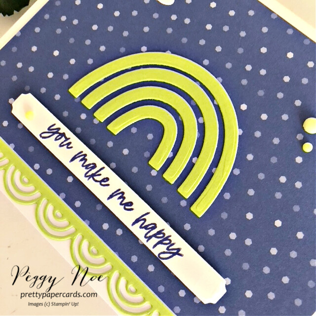 Handmade all occasion card made with the Rainbow of Happiness Bundle by Stampin' Up! created by Peggy Noe of Pretty Paper Cards #peggynoe #prettypapercards #rainbowofhappiness #brilliantrainbowdies #rainbowcard #parakeetparty