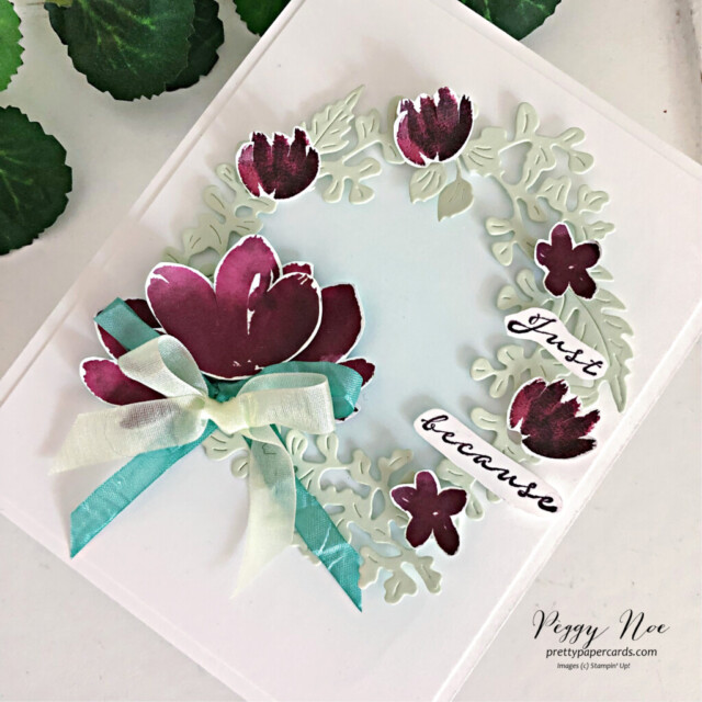 Handmade all-occasion card made with the True Beauty Stamp Set and Natural Prints Dies by Stampin' Up! designed by Peggy Noe of Pretty Paper Cards #truebeautystampset #naturalprintsdies #stampinup #peggynoe #prettypapercards #gdp353 #stampingup #wreathcard