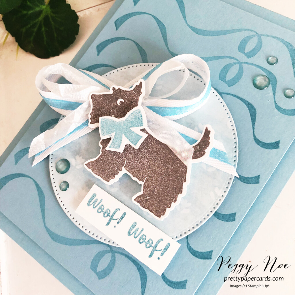 Handmade card made with the Christmas Scottie Stamp Set by Stampin' Up! created by Peggy Noe of Pretty Paper Cards #christmasscottie #scottiedog #bluescottiecard #stampinup #peggynoe 
