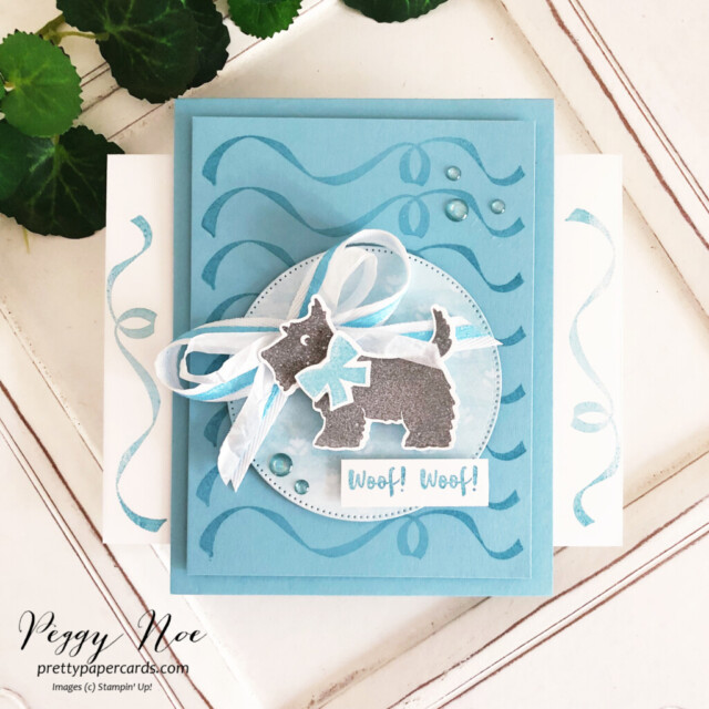 Handmade card made with the Christmas Scottie Stamp Set by Stampin' Up! created by Peggy Noe of Pretty Paper Cards #christmasscottie #scottiedog #bluescottiecard #stampinup #peggynoe #stampingup