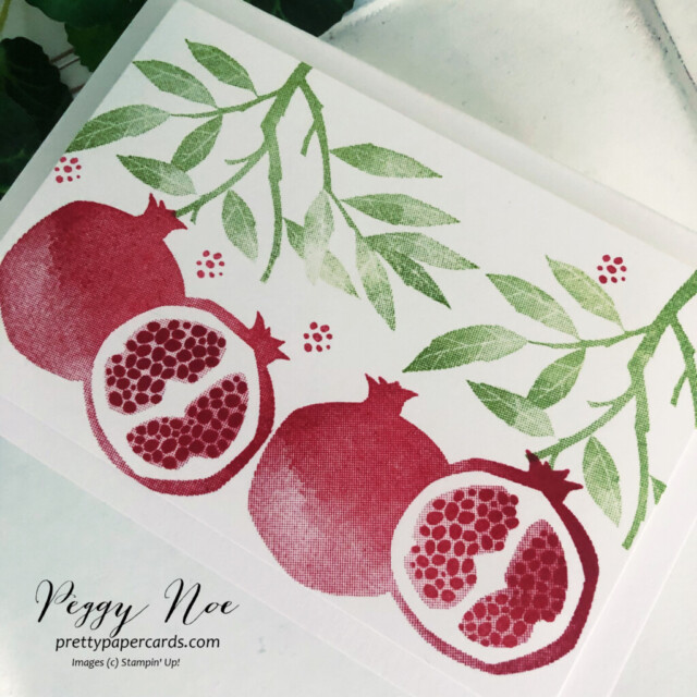 Handmade cards using the Perfect Pomegranates stamp set by Stampin' Up! created by Peggy Noe of Pretty Paper Cards #perfectpomegranates #stampinup #peggynoe #prettypapercards #pomegranatecard