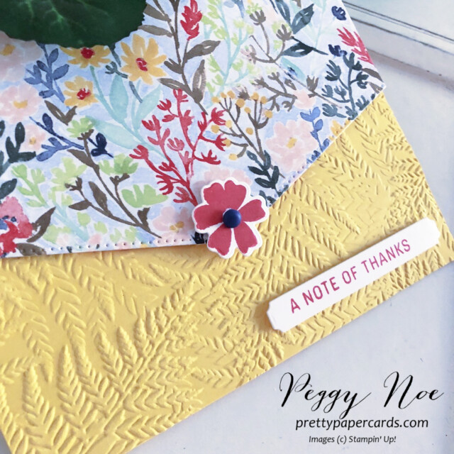 Handmade thank you note made with the Rings of Love Paper by Stampin' Up! created by Peggy Noe of Pretty Paper Cards #sendingsmilesbundle #ringsoflovedsp #stampinup #peggynoe #prettypapercards #envelopecard #stampingup #thankyounote