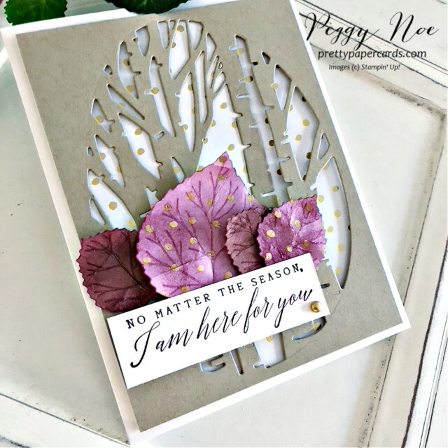 Handmade card using the Perched in a Tree Bundle by Stampin' Up! created by Peggy Noe of Pretty Paper Cards #aspentreedies #perchedinatreestampset #peggynoe #prettypapercards #stampinup #stampingup #aspentreecard