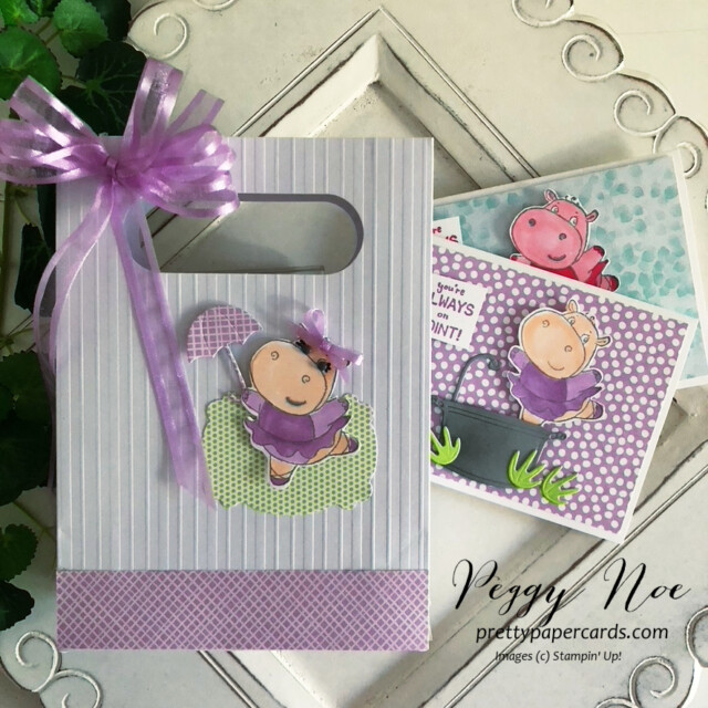 Handmade notecard made with the Hippest Hippos stamp set by Stampin' Up! created by Peggy Noe of Pretty Paper Cards #hippesthippos #hippocard #peggynoe #prettypapercards #stampinup #stampingup #hippocard #embossedtreatbag