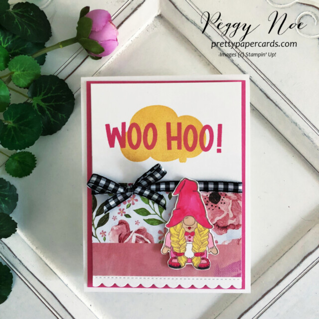 Handmade congratulations card made with the Amazing Phrasing and Kindest Gnomes stamp sets by Stampin' Up! created by Peggy Noe of Pretty Paper Cards #kindestgnomesstampset #amazingphrasingstampset #stampinup #peggynoe #prettypapercards #stampingup #gnomecard #congratulationscard