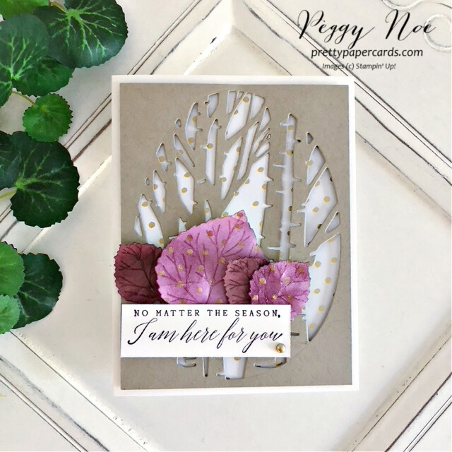 Handmade card using the Perched in a Tree Bundle by Stampin' Up! created by Peggy Noe of Pretty Paper Cards #aspentreedies #perchedinatreestampset #peggynoe #prettypapercards #stampinup
