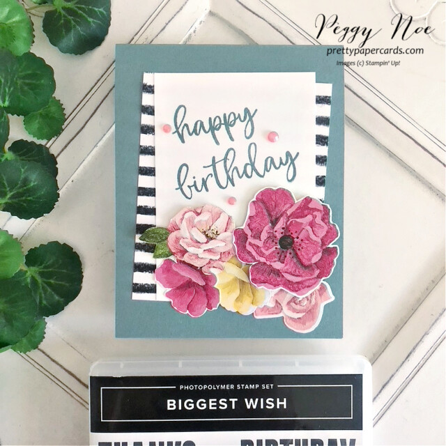 Handmade Happy Birthday Card made with the Biggest Wish Stamp Set by Stampin' Up! created by Peggy Noe of Pretty Paper Cards #biggestwishstampset #peggynoe #prettypapercaards #stampinup #stampingup #birthdaycard #handmadebirthdaycard